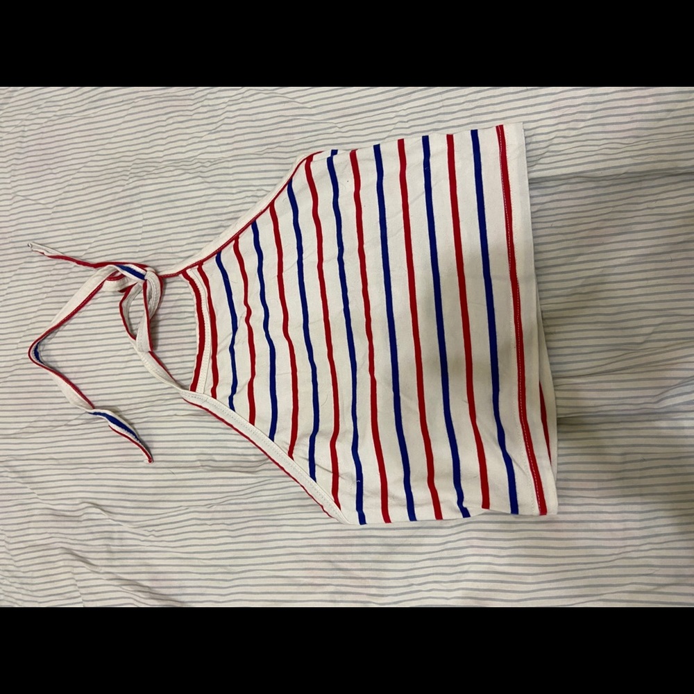 Blue red and white halter crop